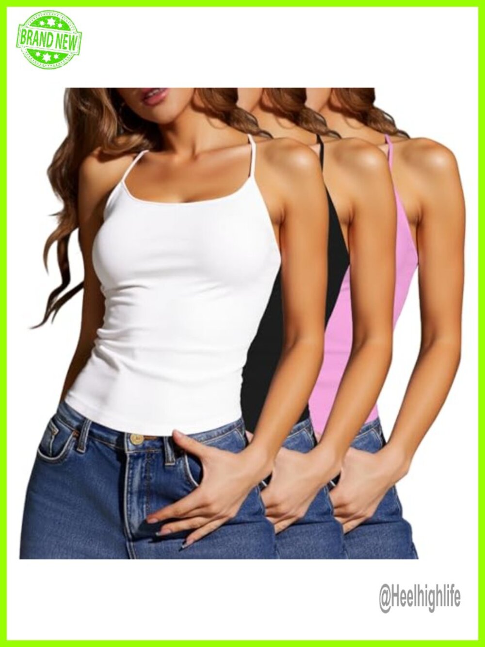 Women's Knit Camisole Tank Top Slim Fit Adjustable Strap 3-Pack